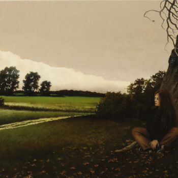 Painting titled "Autumn melancholy" by Oleg Baulin, Original Artwork, Oil Mounted on Wood Stretcher frame