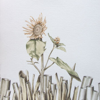 Malerei mit dem Titel "Sonnenblume" von Oleg Breininger, Original-Kunstwerk, Aquarell