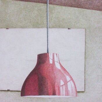 Painting titled "rote Lampe" by Oleg Breininger, Original Artwork, Pencil Mounted on Other rigid panel