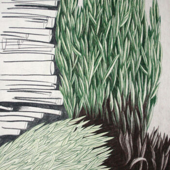 Dessin intitulée "Gras und Rohre _  g…" par Oleg Breininger, Œuvre d'art originale, Crayon Monté sur Autre panneau rigide