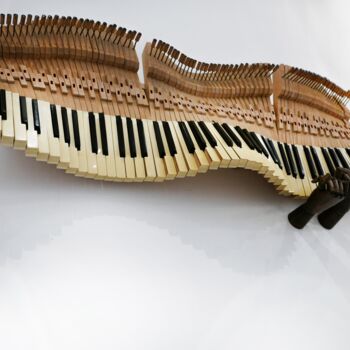 Sculpture titled "Piano sound wave" by Oleg Degtyarenko, Original Artwork, Wood Mounted on Wood Panel
