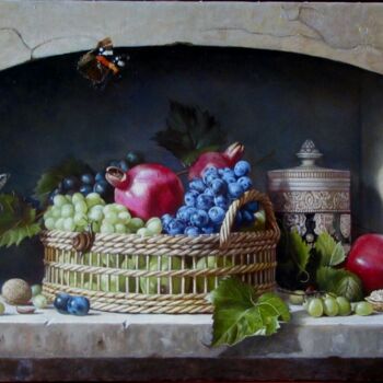 Painting titled ""Корзина с фруктами…" by Oleg Dydyshko, Original Artwork, Oil
