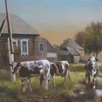 Картина под названием ""Коровье семейство"" - Олег Дыдышко, Подлинное произведение искусства, Масло