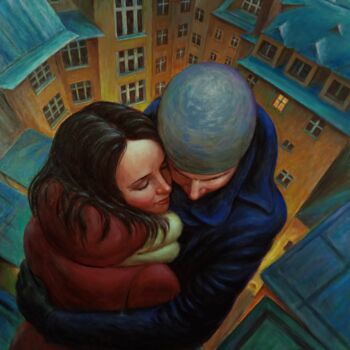 Schilderij getiteld "Свидание на крыше." door Oleg Gavrilov, Origineel Kunstwerk, Acryl