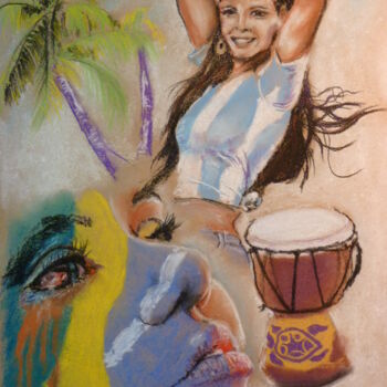 Dibujo titulada "Cheerleaders at the…" por Oleg Khe, Obra de arte original, Pastel