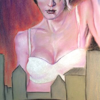 Tekening getiteld "A woman in an empty…" door Oleg Khe, Origineel Kunstwerk, Pastel