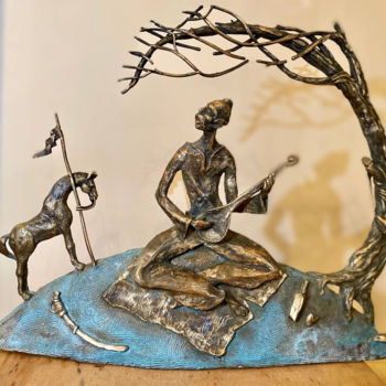 Sculpture intitulée "Cossack Mamai" par Oleg Kalashnik, Œuvre d'art originale, Bronze
