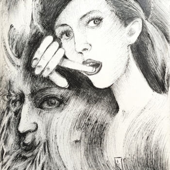 Dessin intitulée "Seized with passion" par Oleg Kirnos, Œuvre d'art originale, Stylo à bille