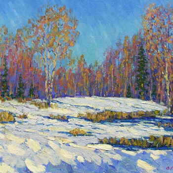Peinture intitulée "Зимний полдень" par Oleg Korotkevic, Œuvre d'art originale, Huile