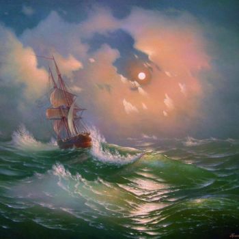 Painting titled "Night storm" by Oleg Kylagin, Original Artwork, Oil