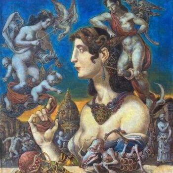 Картина под названием "Ковид в Риме" - Олег Литвинов, Подлинное произведение искусства, Масло
