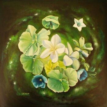 Картина под названием "Flores de noche" - Oleg Shovkunenko (OLEG SHOVK), Подлинное произведение искусства, Масло