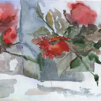 Malerei mit dem Titel "Last slice of roses…" von Oleg Vakulin, Original-Kunstwerk, Aquarell