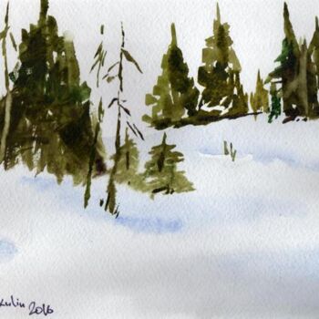 Pittura intitolato "winter sketch" da Oleg Vakulin, Opera d'arte originale, Acquarello