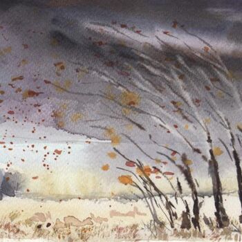 Картина под названием "It will snow" - Oleg Vakulin, Подлинное произведение искусства, Акварель