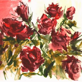 Pittura intitolato "rose garden" da Oleg Vakulin, Opera d'arte originale, Acquarello