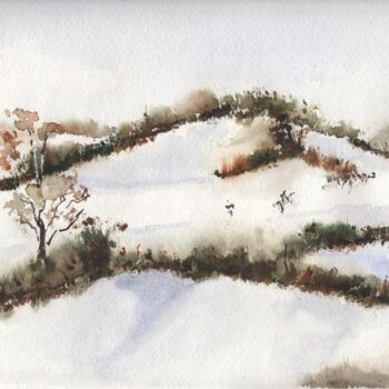 Schilderij getiteld "early snow" door Oleg Vakulin, Origineel Kunstwerk, Aquarel