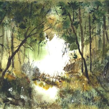 Malarstwo zatytułowany „Forest and sun” autorstwa Oleg Vakulin, Oryginalna praca, Akwarela