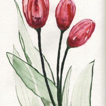 Malerei mit dem Titel "tulips in contrasti…" von Oleg Vakulin, Original-Kunstwerk, Aquarell