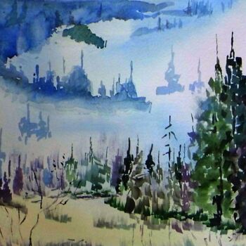 Painting titled "Carpathian hills, w…" by Oleg Vakulin, Original Artwork, Watercolor