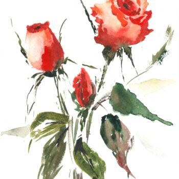 绘画 标题为“roses in the home g…” 由Oleg Vakulin, 原创艺术品, 水彩