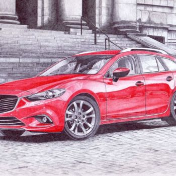 Disegno intitolato "Mazda 6" da Oleg Kozelskiy, Opera d'arte originale, Biro