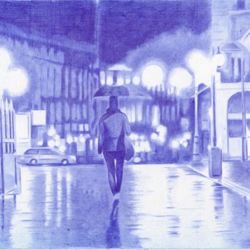 Рисунок под названием "a night city in the…" - Oleg Kozelskiy, Подлинное произведение искусства, Шариковая ручка