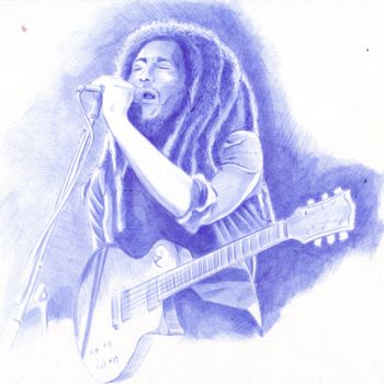 Zeichnungen mit dem Titel "Bob Marley" von Oleg Kozelskiy, Original-Kunstwerk, Kugelschreiber
