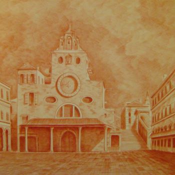 Zeichnungen mit dem Titel "Church of San Giaco…" von Oleg Kozelskiy, Original-Kunstwerk, Kugelschreiber