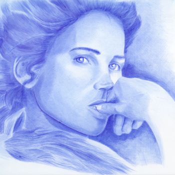 Drawing titled "Julia Ormond" by Oleg Kozelskiy, Original Artwork, Ballpoint pen