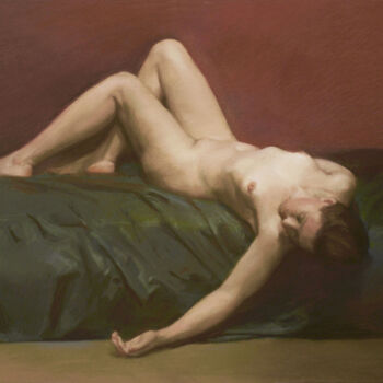 Ζωγραφική με τίτλο "Lying on green" από Oleg Sergeev, Αυθεντικά έργα τέχνης, Παστέλ