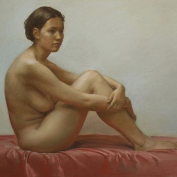 Painting titled "Nude seated" by Oleg Sergeev, Original Artwork, Oil