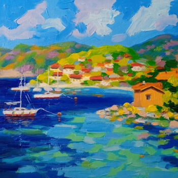 Schilderij getiteld "Summer by the Sea" door Oleksandr Bohomazov, Origineel Kunstwerk, Olie