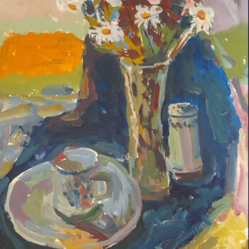 Painting titled "summer tea party" by Oleksandr Chornyi, Original Artwork, Gouache