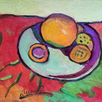 Peinture intitulée "Orsnge and cookies" par Oleksandr Chornyi, Œuvre d'art originale, Huile