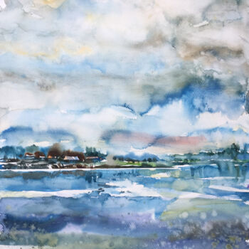 Картина под названием "Lake Spring water" - Oleksandr Desiat, Подлинное произведение искусства, Акварель