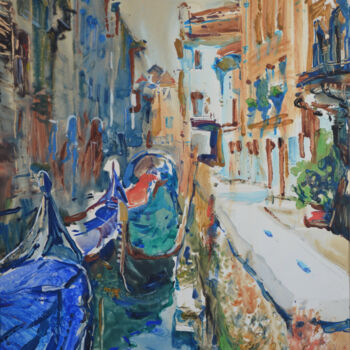 Картина под названием "Venice. Calm sunny…" - Oleksandr Desiat, Подлинное произведение искусства, Акварель
