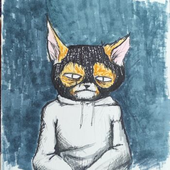 Dibujo titulada "Vandal Cat" por Oleksandr Koval, Obra de arte original, Rotulador