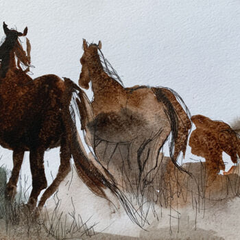 Malerei mit dem Titel "Horses" von Oleksandra Bieliaieva, Original-Kunstwerk, Aquarell