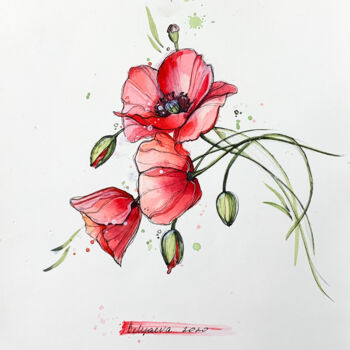 「Poppies」というタイトルの絵画 Олександра Бєляєваによって, オリジナルのアートワーク, 水彩画