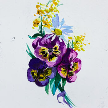 Malerei mit dem Titel "Tiny bouquet with p…" von Oleksandra Bieliaieva, Original-Kunstwerk, Aquarell