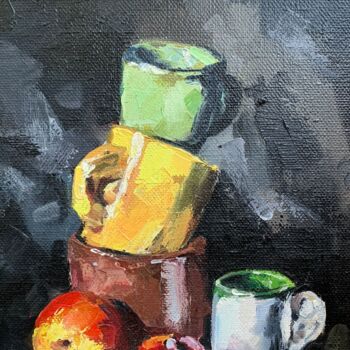 Painting titled "Cups" by Oleksandra Bieliaieva, Original Artwork, Oil