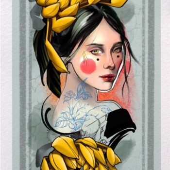 Digitale Kunst mit dem Titel "Golden chrysanthemum" von Oleksandra Bieliaieva, Original-Kunstwerk, Digitale Malerei