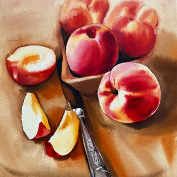 Pintura titulada "Hairy peaches" por Oleksandra Hoha, Obra de arte original, Acuarela
