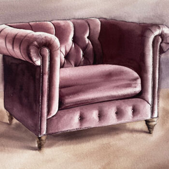 Painting titled "Dusty Rose Armchair" by Oleksandra Hoha, Original Artwork, Watercolor