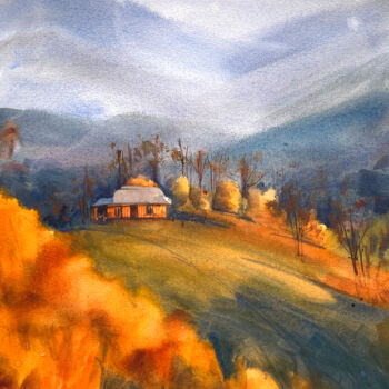 Картина под названием "Gold autumn in the…" - Oleksandra Hoha, Подлинное произведение искусства, Акварель