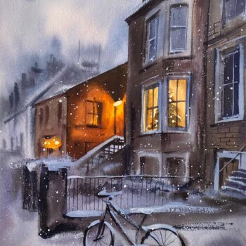Peinture intitulée "Snowy night 2" par Oleksandra Hoha, Œuvre d'art originale, Aquarelle