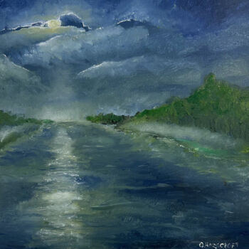 Peinture intitulée "Nuit sur la rivière" par Oleksandra Horscroft, Œuvre d'art originale, Huile
