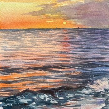 Painting titled "Sunset on the sea" by Oleksandra Padushyna, Original Artwork, Watercolor