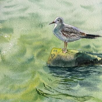 Painting titled "Sea ​​bird" by Oleksandra Padushyna, Original Artwork, Watercolor